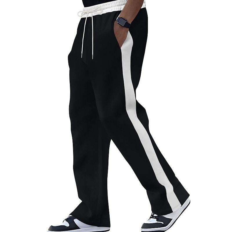 Calça de moletom masculina de lã pesada com cordão, calça de moletom casual para homens, calça de moletom confortável, calça reta de cintura alta_voghion.com