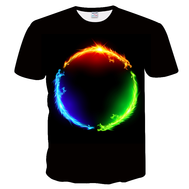 Üç renkli Top 3D Baskılı Tişört erkek yaz streetwear hip hop O-Boyun kısa kollu üst_voghion.com