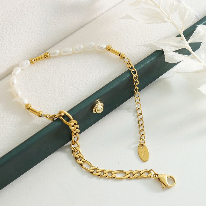 New Beach Vacation Style Bar Bead Chain Bracelet Freshwater Pearl Personality Versatile Bestie Jewelry_voghion.com