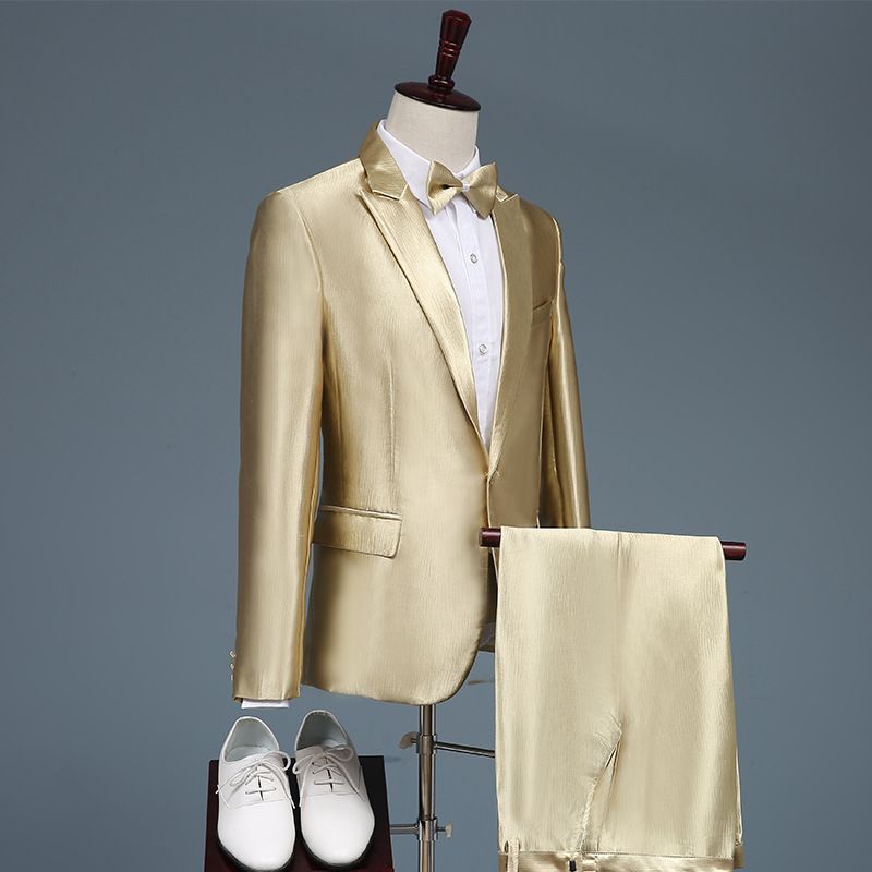 CT Gold Set For Hosts Photoshoot Choir Performance Men's Stylish Slim Fit Business Suit_voghion.com