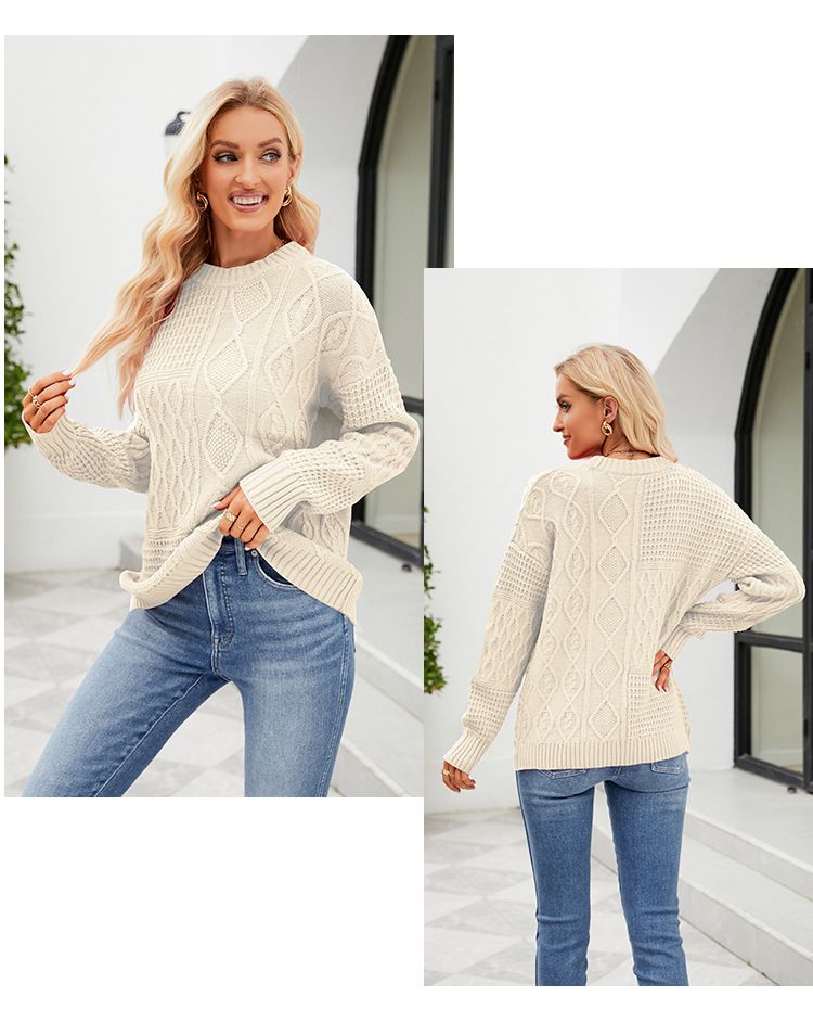 Maglione casual, maglione a collo alto, motivo zebrato a contrasto, maniche a palloncino, maglia larga_voghion.com