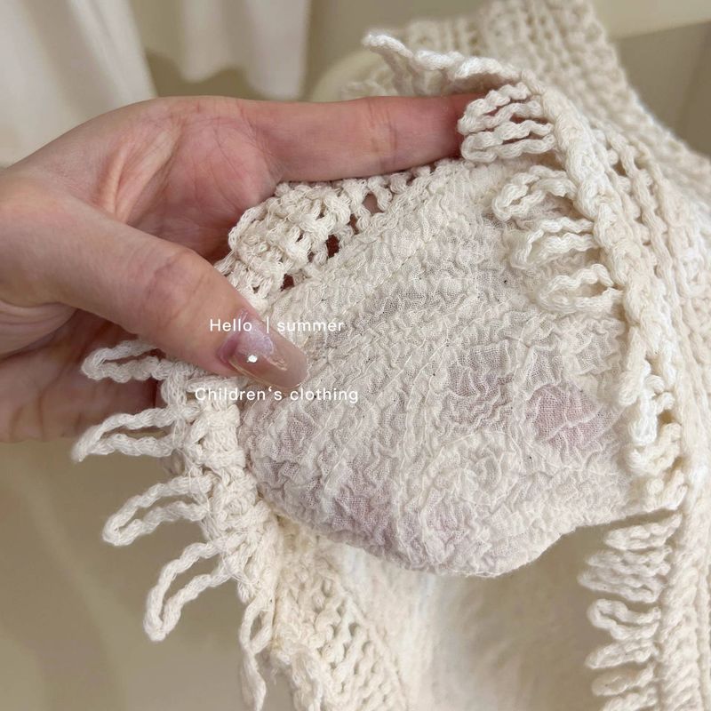 Ropa para niños Traje de diseño retro para niñas Chaleco corto con borlas de crochet de verano Top de jeans de pierna ancha Traje de dos piezas de moda_voghion.com