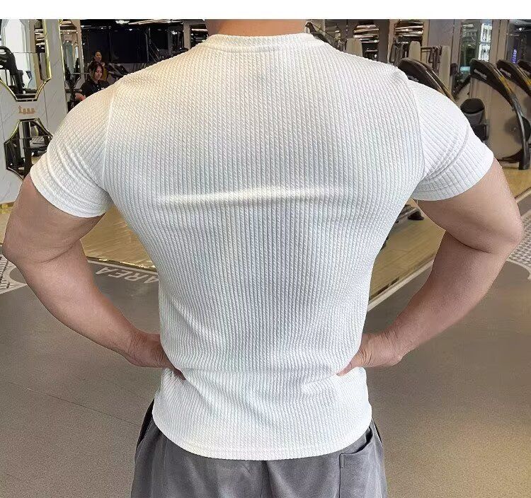 Men's Short-sleeved T-shirt Summer New Slim-fit Business Casual Fashion Versatile High-end Striped Crew Neck Bottoming Shirt_voghion.com