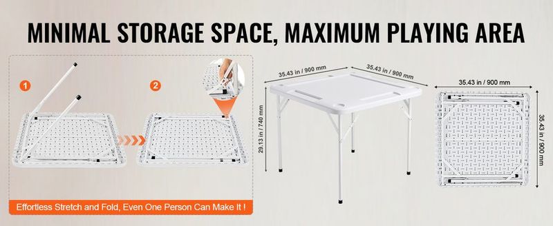 VEVOR Mahjong Table 4 Player Folding Card Table & 4 Cup Holders Chip Trays White_voghion.com