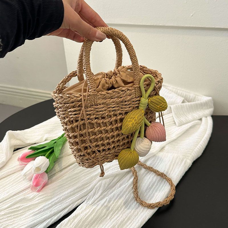 Woven For Women New Fashion Niche Shoulder Summer Vacation Beach Underarm Bucket Straw Bag_voghion.com