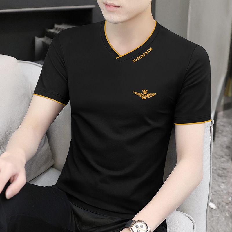 Unbeatable Quality Modal 2025 New Men's Silk Short Sleeved T-shirt V-neck Summer Ice Sensation Speed Drying Top Bottom Shirt_voghion.com