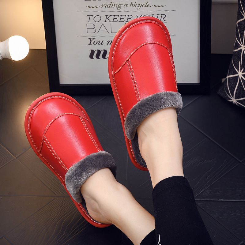 Pantofole da donna in pelle di pecora di qualità imbattibile, per uso domestico in interni, silenziose, suola morbida, antiscivolo, impermeabili, in cotone resistente all'usura._voghion.com
