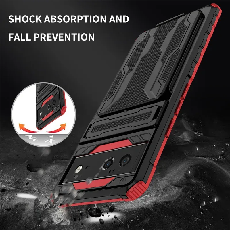 Custodia a portafoglio con slot per carte di credito per Google Pixel 8 Pro 8A 6A 6, resistente, antiurto, con supporto e armatura, cover posteriore_voghion.com