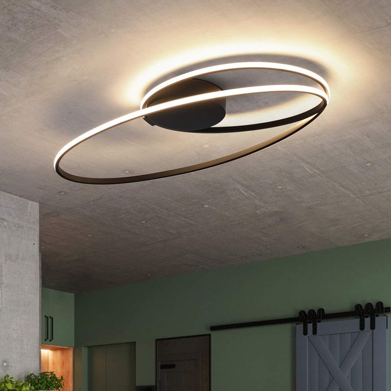 Glitzerlife LED Deckenleuchte Deckenlampe Schwarz - 36W Wohnzimmerlampe 3000K Warmweiß Schlafzimmerlampe Modern Design Deckenbeleuchtung Ring Für Hotel Küche_voghion.com