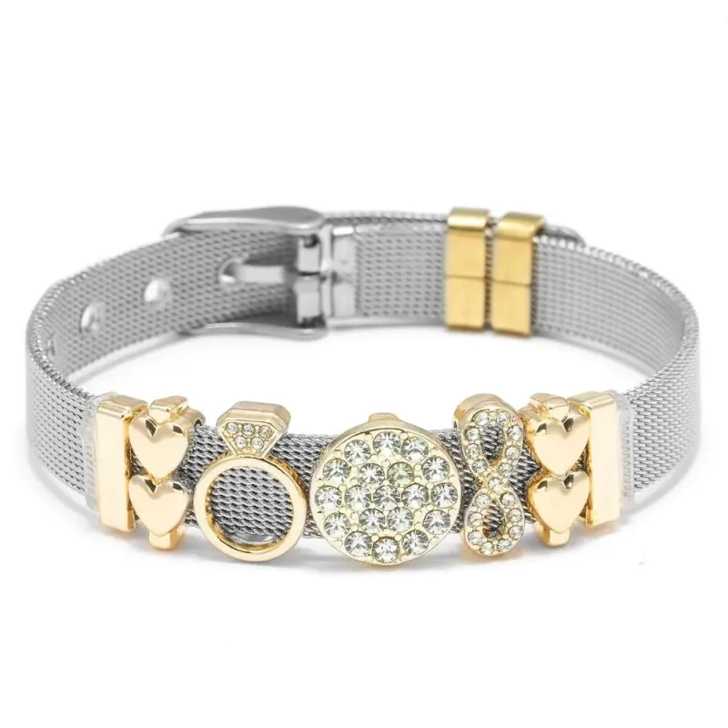 Silver Color Stainless Steel Mesh Original DIY Crystal Crown Heart Beads Keeper Bracelets For Women Men Jewelry Gift_voghion.com