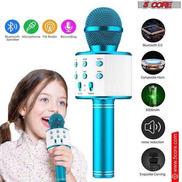 5CORE Bluetooth Wireless Karaoke Microphone All-in-One Portable Handheld Mic With Speaker Recorder Microfono Inalambrico WM SPK BLU_voghion.com