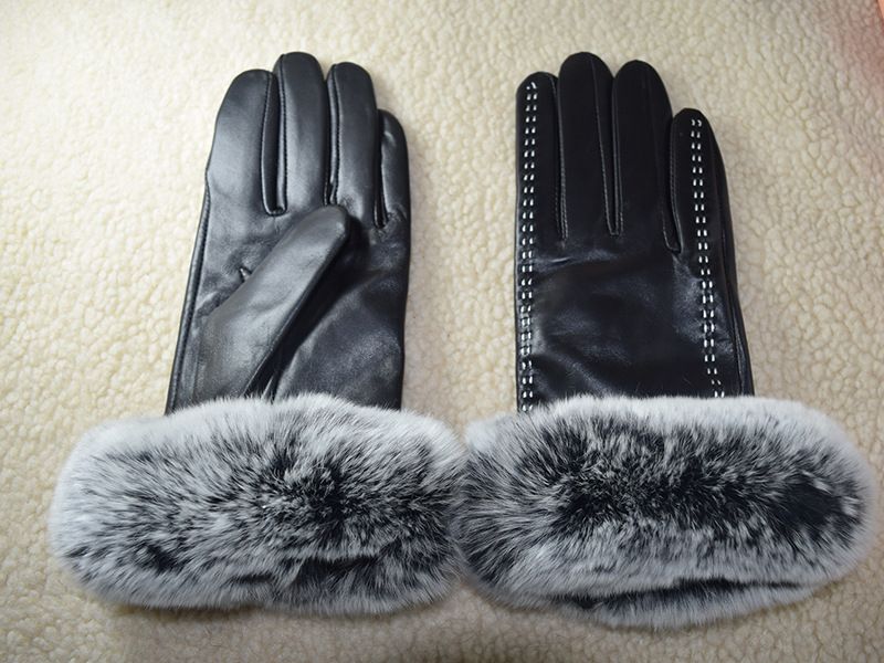 Hebei Genuine Leather For Women Winter Fleece-Lined Fingerless Touchscreen Rabbit Fur Double-Line Handmade Sheepskin_voghion.com