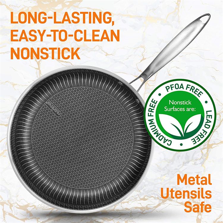 Frigideira de aço inoxidável LMETJMA antiaderente tipo favo de mel com tampa, compatível com fogões elétricos a gás e de cerâmica de indução KC0480_voghion.com