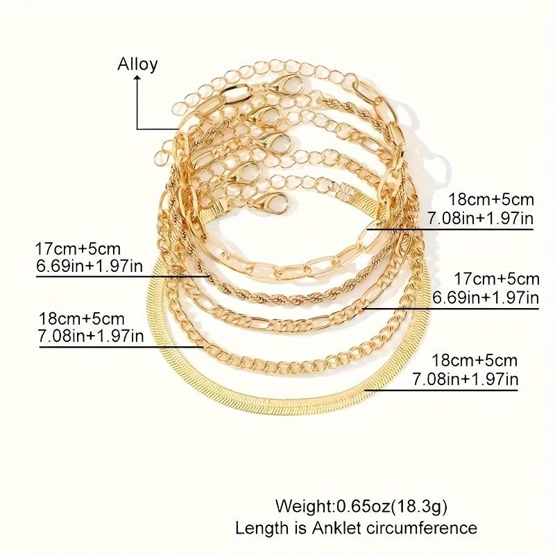 European And American Cross Border Bracelet Set Bohemian Minimalist Hand Jewelry Metal Chain Women's Multi Layer Chain 5 Bracelets_voghion.com