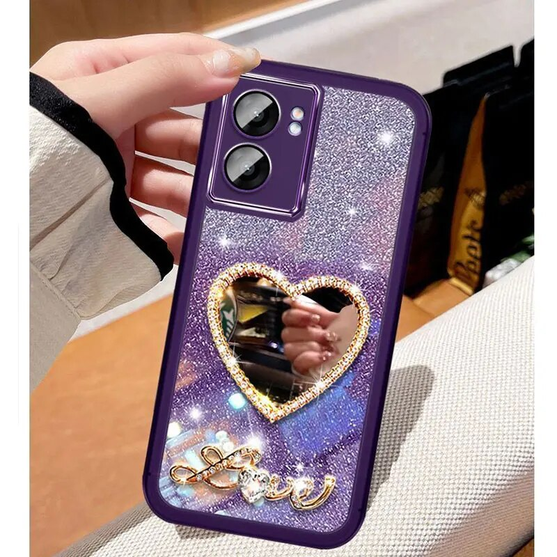 Pearl Bracelet For OPPO A57 A77 A58 A78 A98 A38 Realme C53 Reno 2Z 2F A16 Mirror Cover Shiny Glitter Case A 57_voghion.com
