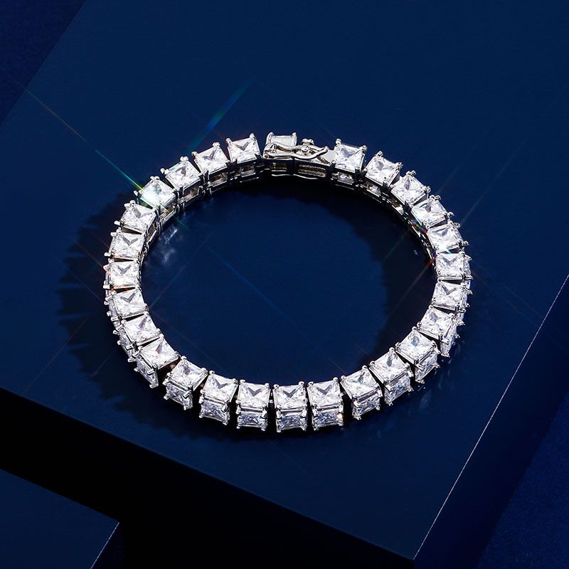 Bracelet homme et femme carré en zircon à trois côtés, plein de zircons, chaîne de tennis hip-hop_voghion.com