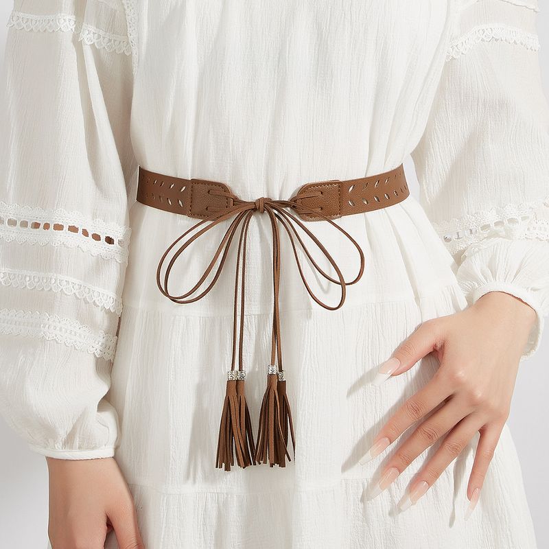 Cintura da donna versatile con borchie, in pelle PU circolare traforata, stile street fashion, con cinturino unico_voghion.com