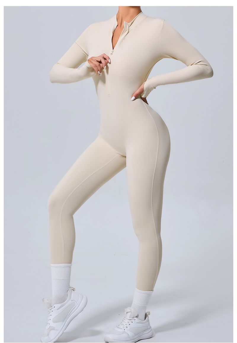 Abbigliamento sportivo attillato in stile europeo e americano senza protezioni per il petto con fori per le dita, abbigliamento fitness con mezza cerniera per yoga_voghion.com