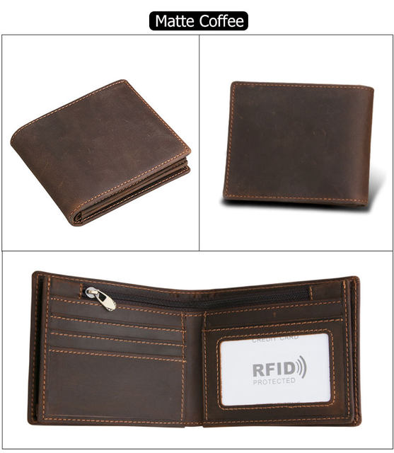 RFID-blokkoló férfi olajviasz bőr pénztárca férfi vintage tehén bőr pénztárca férfi kézzel készített bankjegy pénztárca érme pénztárca rövid pénztárca_voghion.com