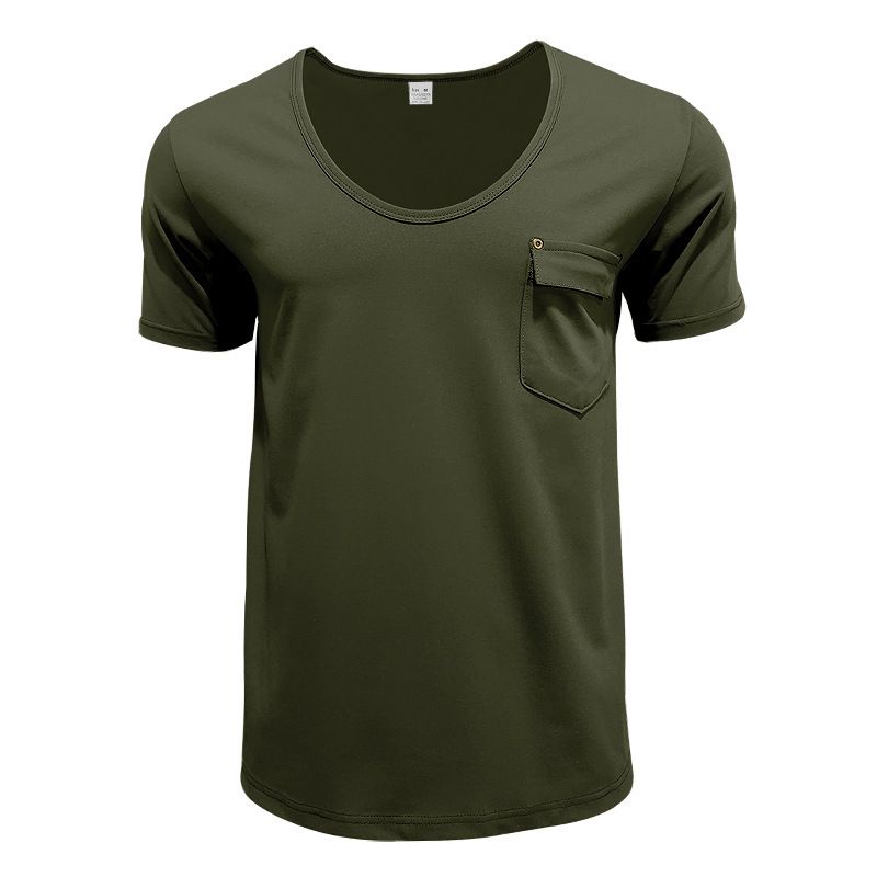 Unbeatable Quality Summer New T-shirt V-neck Patch Pocket Solid Color Plus Size Thin Short Sleeved Men's Clothing_voghion.com