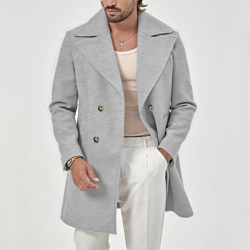 2025 Men's Autumn Winter New Style Lapel Double-Breasted Slim Fit Jacket Trench Coat_voghion.com