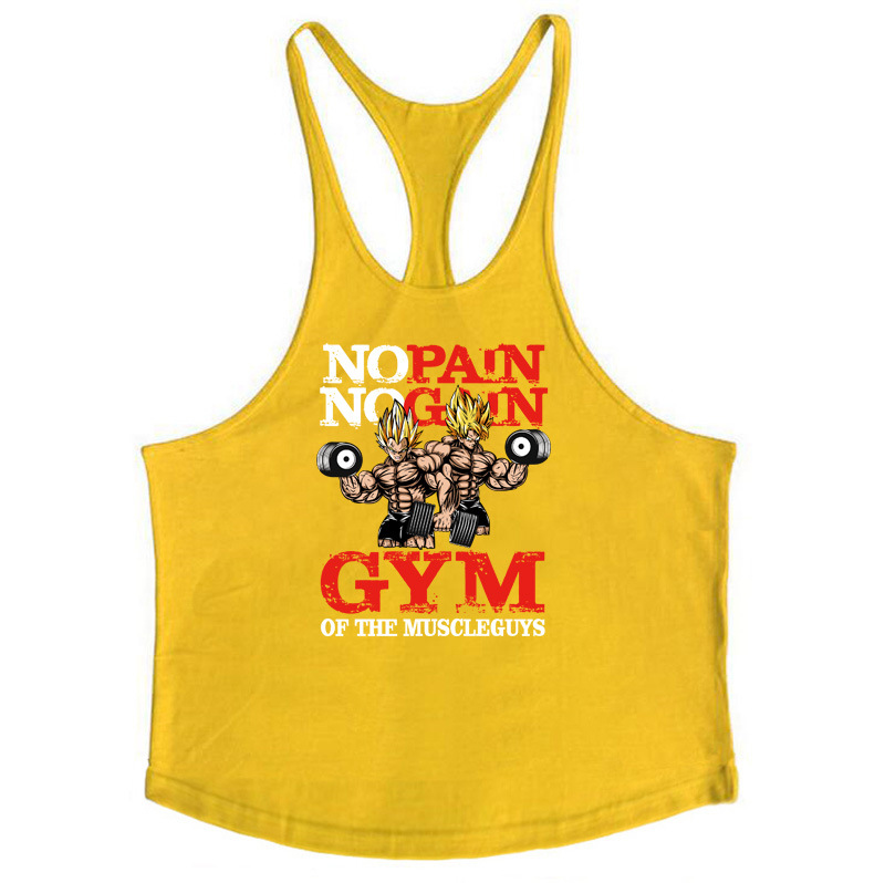 Ny ren bomull för män löpning sport fitness linne Saiyan utskrift 1 cm tunna remmar racerback linne för män_voghion.com