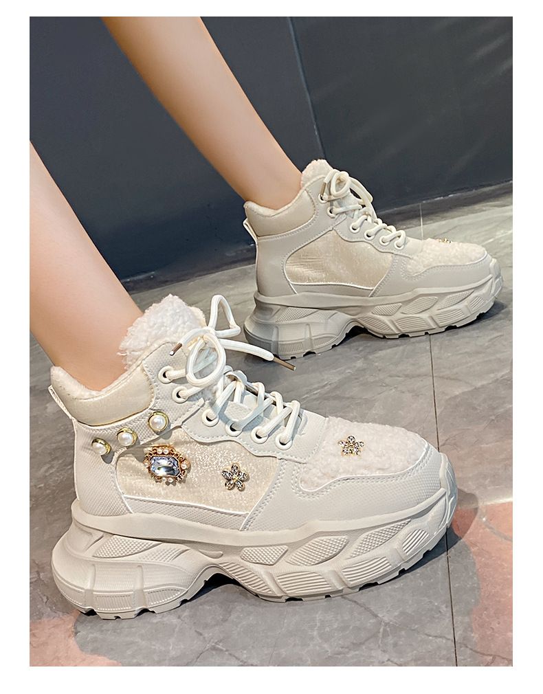 Helle Diamant-High-Tops mit Plüschisolierung Winter 2024, modische und vielseitige Casual Sports Dad Schuhe für_voghion.com