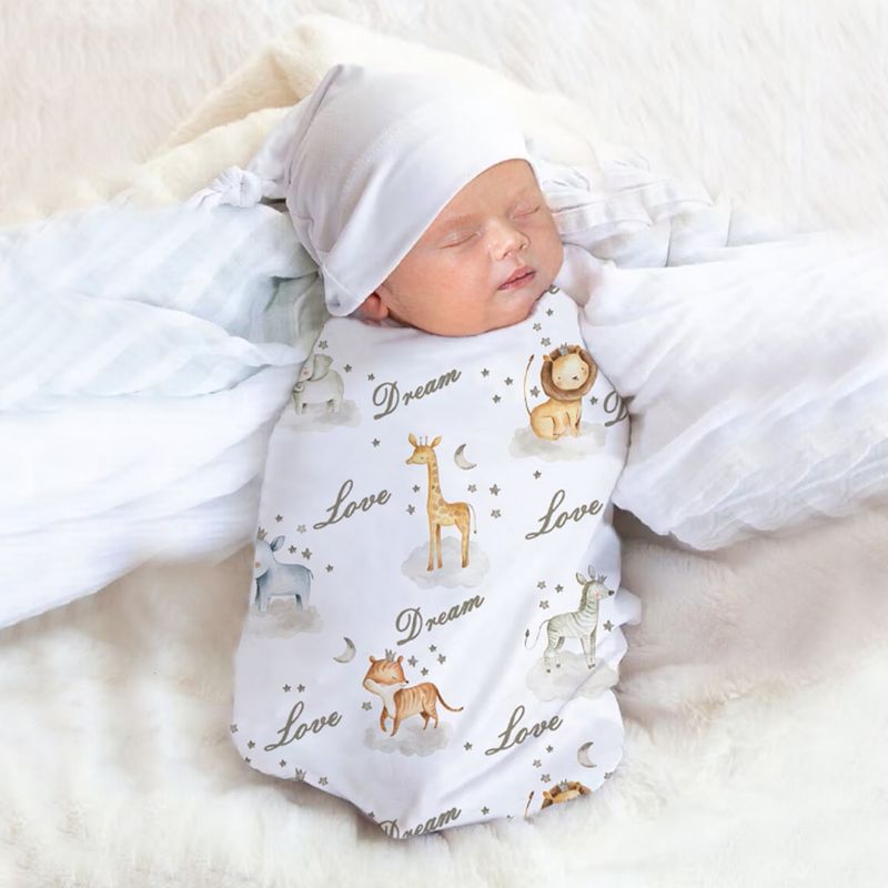 Ylsteed Bear Print Newborn Photography Wrap Blankets Matching With Hats Infant Photography Props Cartoon Picture Shoot Swaddle_voghion.com