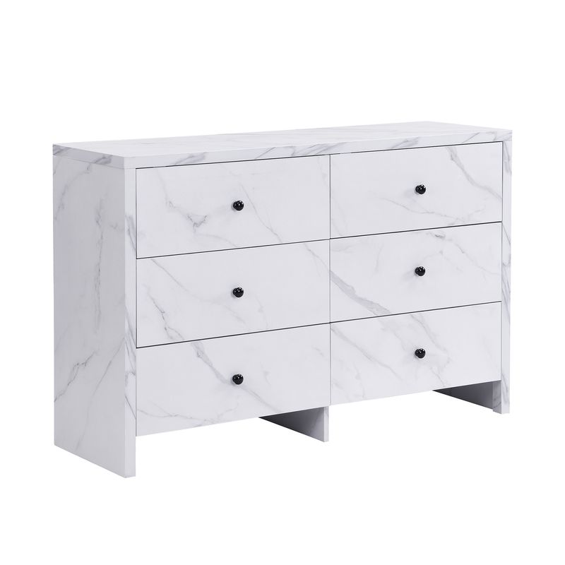 Credenza 120 cm Mit Marmor-Optik, 6 Schubladen, Schwarzem Holzgriff_voghion.com