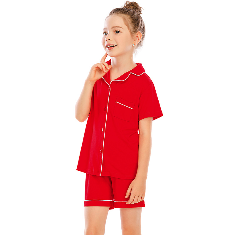 Women's clothing pajamas for boys and girls short-sleeved shorts suits comfortable cardigan modal lapel new home clothes_voghion.com