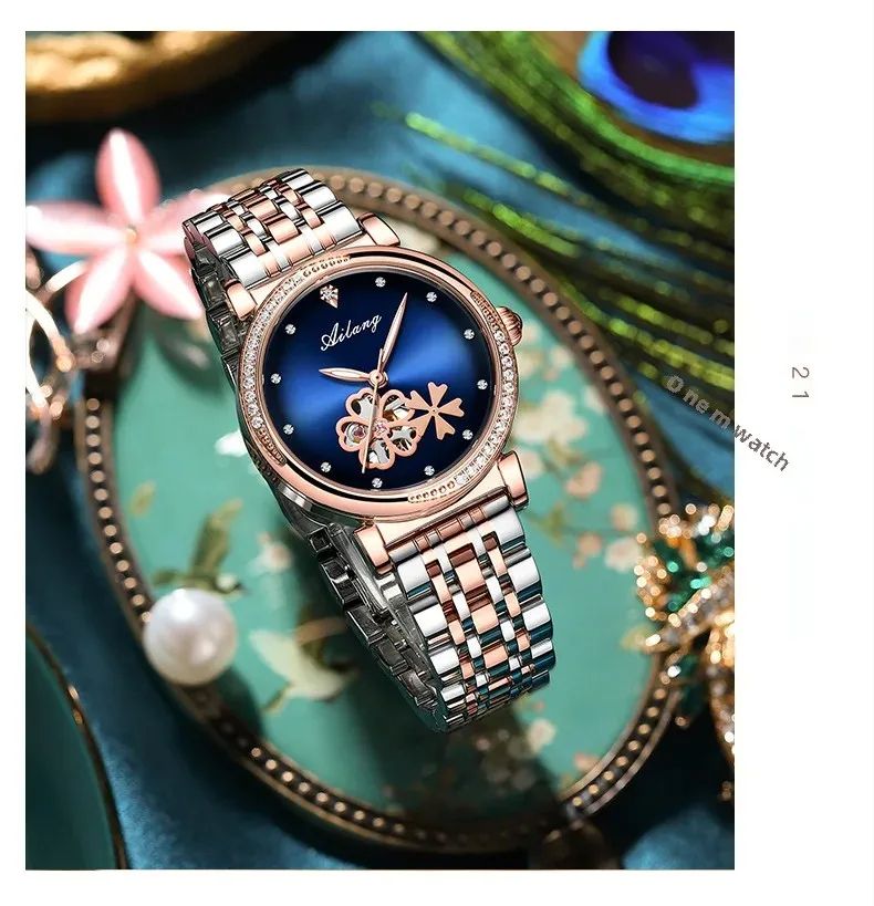 AILANG Damenuhren Mode Skelett Mechanische Armbanduhr Edelstahl Wasserdicht Luxus Diamant Automatikuhr Frauen_voghion.com