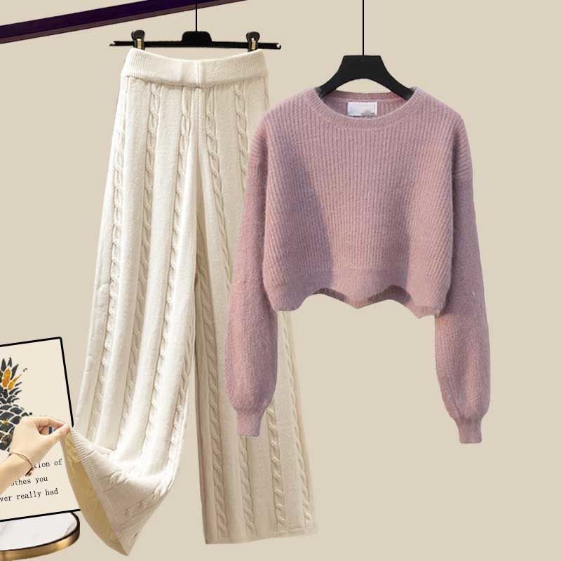 Îmbrăcăminte pentru femei Costume de toamnă și iarnă pentru femei de mărime mare, îmbrăcăminte exterioară de stil nou, vestă îngroșată, pulover tricotat, pantaloni largi, costum trei piese_voghion.com