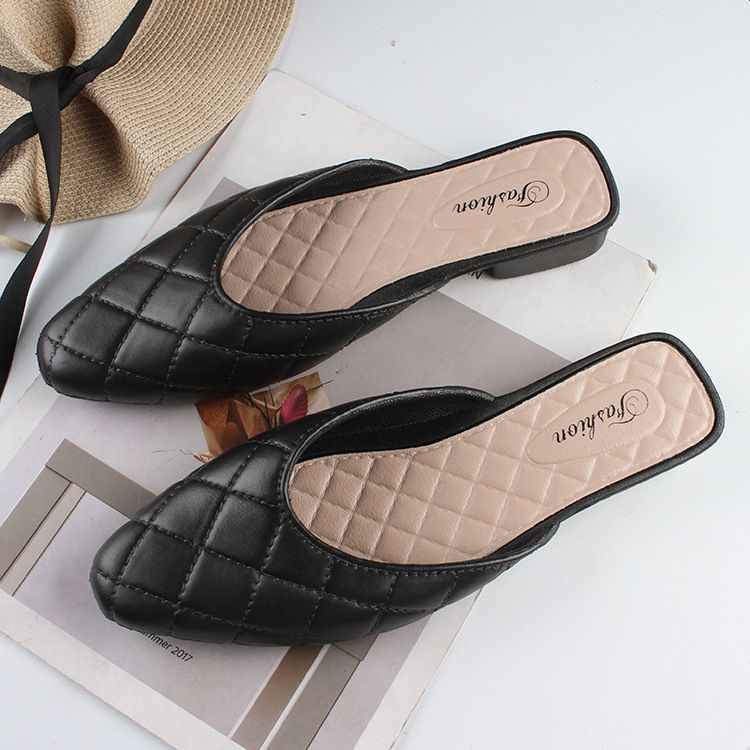 Heli Shark Women's Summer Pointed Half Slippers New Fashion Solid Color Outdoor Casual Closed Toe Slip-On Flat Shoes_voghion.com