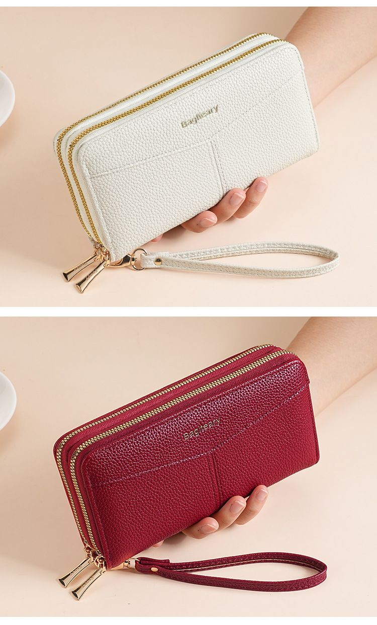 Women's Long Wallet, Clutch Bag, Double Zipper Change Bag, Lychee Pattern Women's Wallet._voghion.com