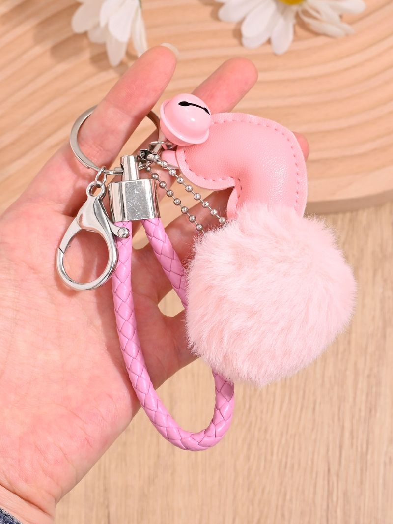 Rosa Leder Herz Pom-Pom Glocke Schlüsselanhänger neue süße Tasche Zubehör Anti-Lost Geschenk Anhänger_voghion.com