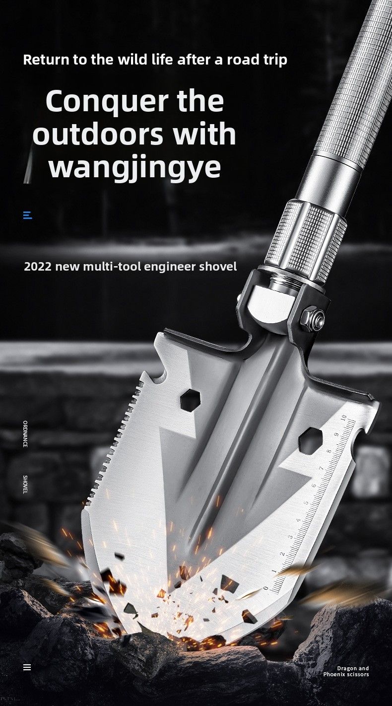 Pala da campeggio portatile per auto, attrezzo da pesca, attrezzo da scavo pieghevole per esterni, in acciaio ad alto tenore di carbonio, militare_voghion.com