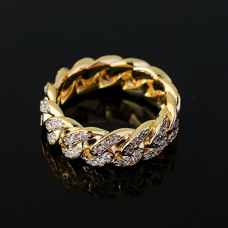 Anello con catena cubana dal vivo punk hip-hop con diamanti intarsiati_voghion.com