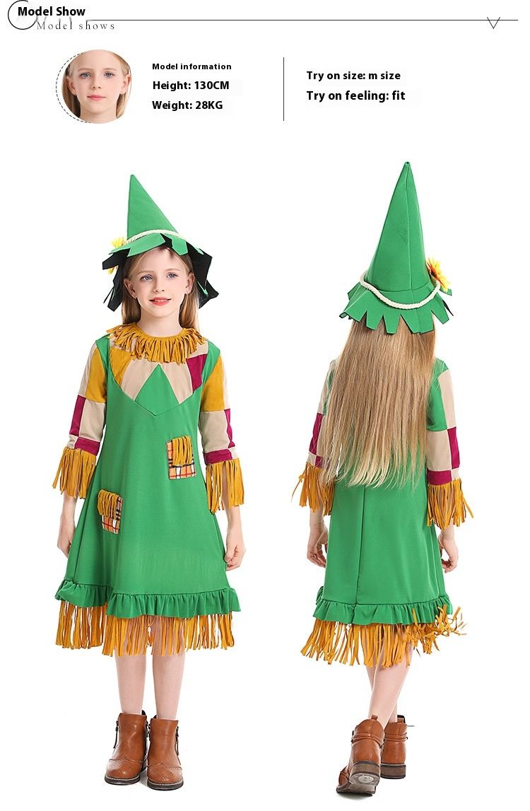Lihavõtte- ja halloweeni-lasteriided, rohelise tutiga tüdrukute nukukleit, hernehirmutise kleit_voghion.com