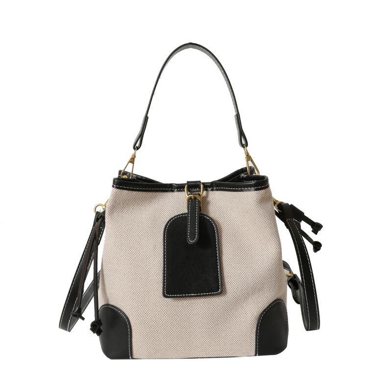 Borsa a secchiello per donna 2023, nuova borsa a mano in tela color block, alla moda, per madre e figlia, con tracolla singola_voghion.com