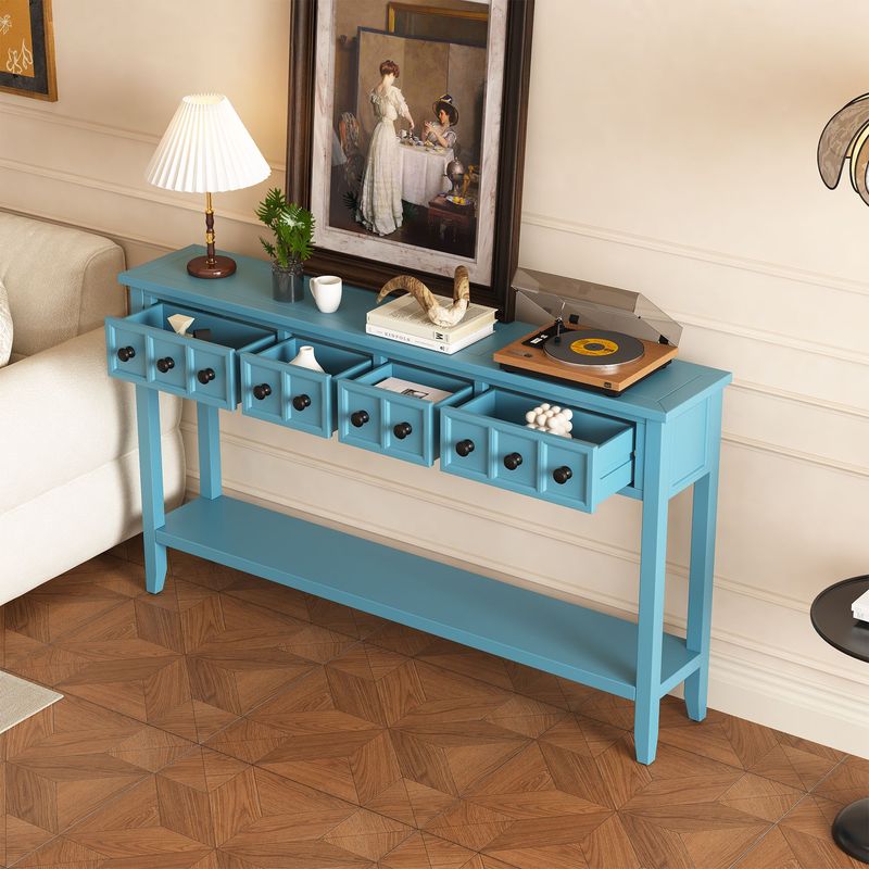 Rustic Entryway Console Table,60" Long Sofa Table With Two Different Size Drawers And Bottom Shelf For Storage_voghion.com