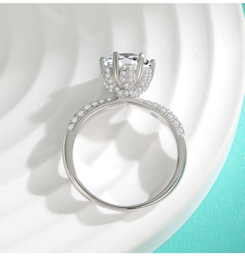 S925 Sterling Sølv Ring Til Kvinde Snedronning 1 Karat D-farvet Moissanit Petal Six Claw Diamantring_voghion.com