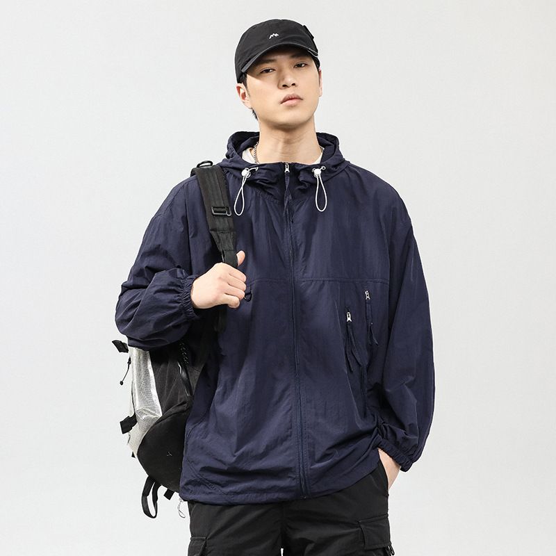 New Summer Sunscreen Clothes Men's Thin Loose Solid Color Sunscreen Hooded Skin Clothes Men's Versatile Zipper Sunscreen Jacket_voghion.com