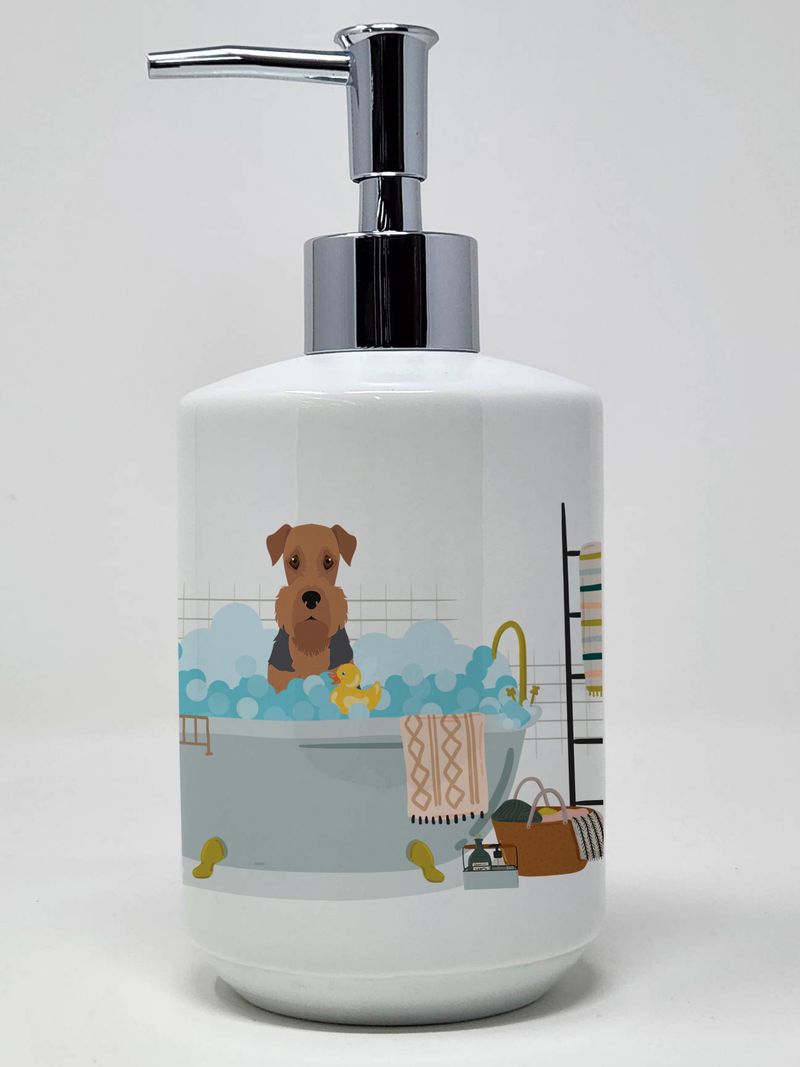 Grizzle and Tan Airedale Terrier Ceramic Soap Dispenser Hand Soap Dispenser Pump Bottles for Bathroom Kitchen, Empty Refillable Liquid Soap Container_voghion.com