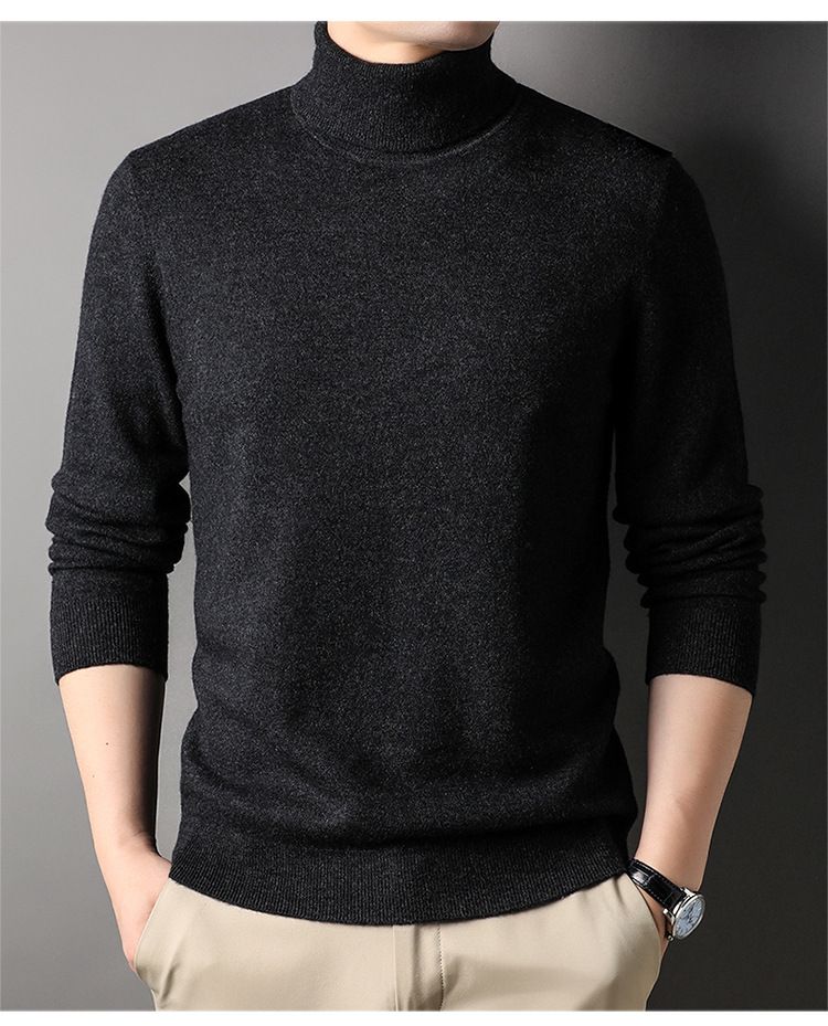 Maglione di lana per uomo autunno e inverno, abbigliamento maschile di mezza età, maglione di base lavorato a maglia multicolore, maglione a collo alto con interno in lana_voghion.com