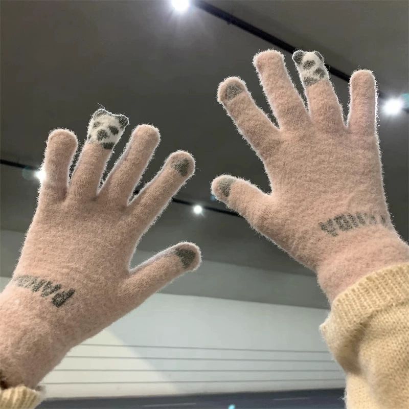 Handschuhe Herbst Winter Damen Niedlich Fleecegefüttert Winddicht Warm Kältedicht Touchscreen Weich Mädchen Radfahren Student Fünf-Finger_voghion.com