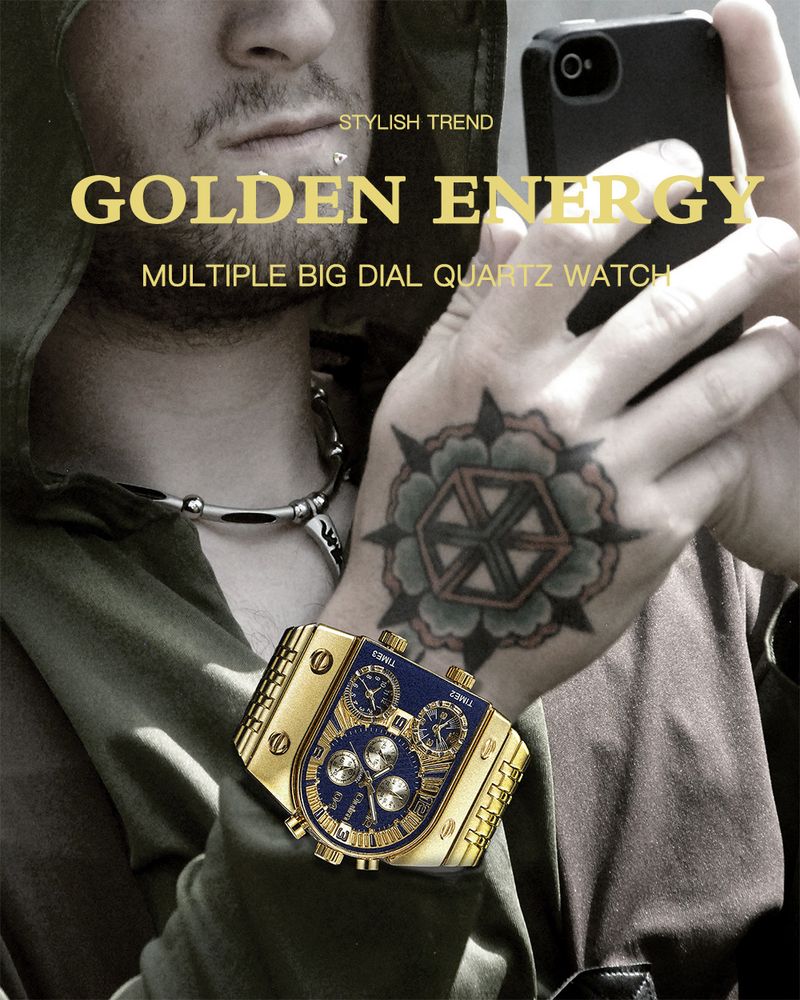 Men's Watches Multi-time Large Dial Luminous Men's Watch Steel Belt Leisure Quartz Watch Gold_voghion.com