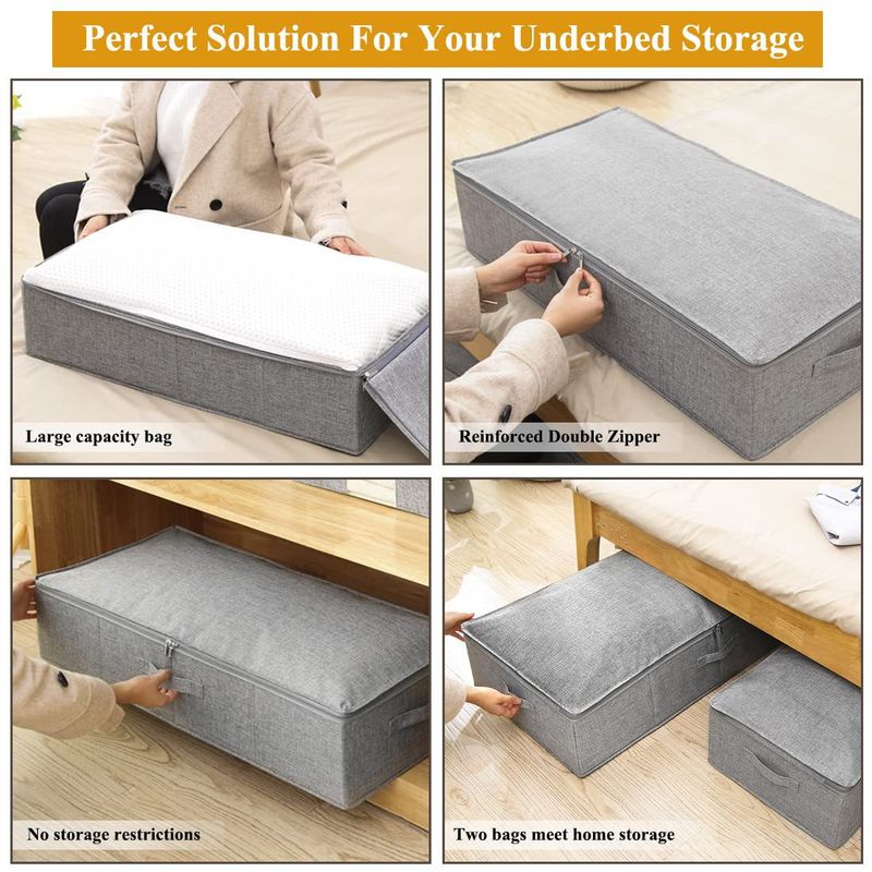 Under Bed Storage Box - 2-Pack Flat Drawer Organizers For Clothes & Blankets (Clear Plastic Space-Saving Easy Slide Design 15" Height Gray/White)_voghion.com