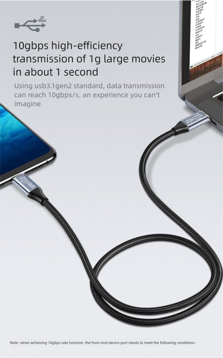 3C Digital Dual-Head Type-E Data Cable Chip Mark PD100W 5A Braided USB 3.1 Fast Charging_voghion.com