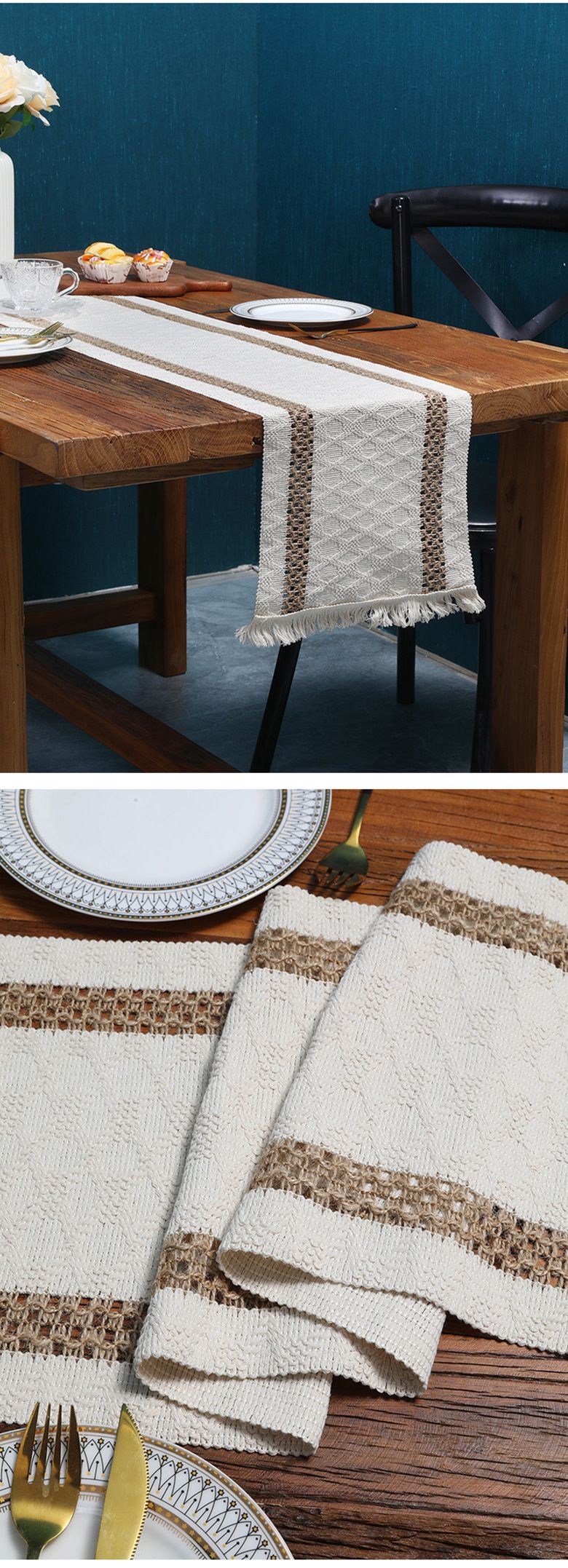 Cotton And Linen Table Runner Stitching Woven Tassel Ethnic Style Table Mat Festival Decoration Knitted Hollow Cover Cloth Light Luxury High End_voghion.com