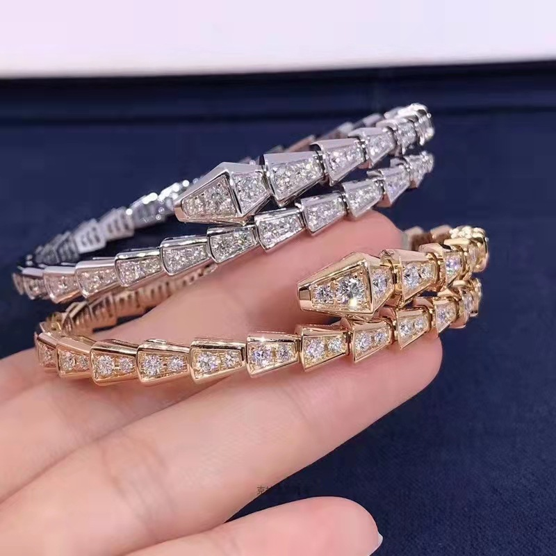 Inel de lux de designer, oțel, titan, diamant complet, oase de șarpe, brățară elastică de șarpe, brățară deschisă în formă de șarpe mic, ușor de lux_voghion.com